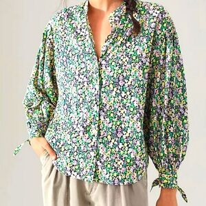 NWOT!! MAEVE By Anthropologie, Ashleigh Floral Puffed Sleeve, Full Button Down.